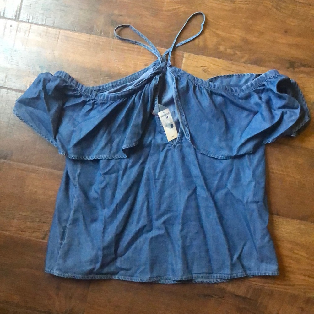 Off the shoulder denim shirt
